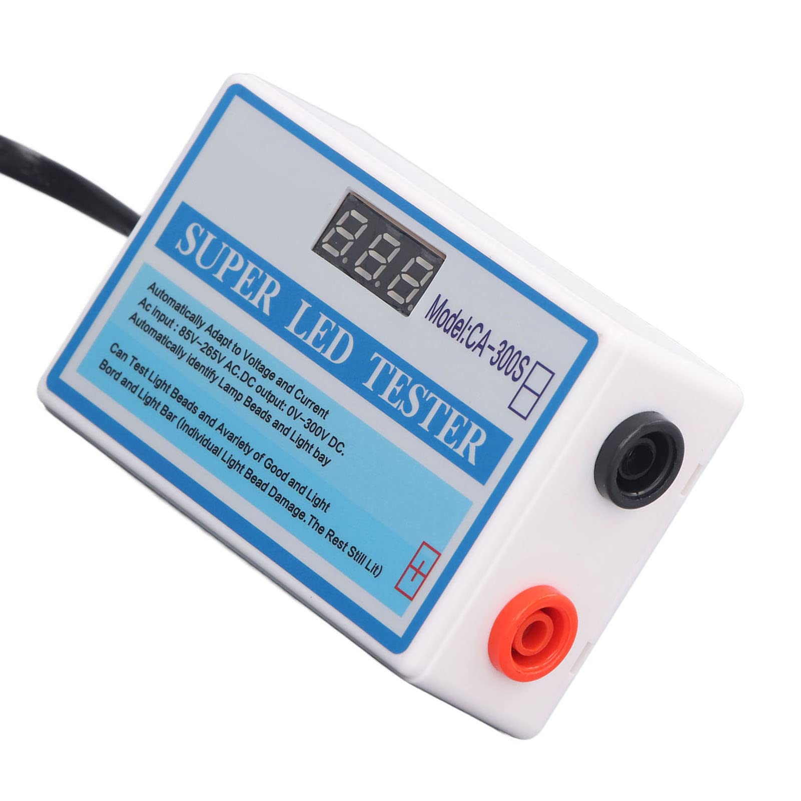 LED Tv Tester CA-300S LED Tv Monitor Laptop Backlight Lamp Tester LED Beads Detect Tool Tester Tool - a white rectangular device featuring a digital display, a black port, and a red port on the front panel.