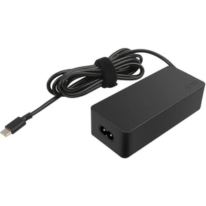 Lenovo 65W Standard AC Adapter (USB Type-c) With Power Cable - a black power brick with a USB-C connector, a two-pin power input port, and a coiled power cable.