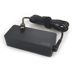 Lenovo 65W Standard AC Adapter (USB Type-c) With Power Cable - a black rectangular power brick with a USB Type-C connector and an attached power cable with a hook-and-loop strap.