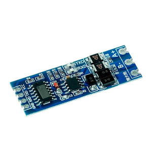 Level Conversion Serial Port TTL To RS485 To Serial Port UART Module MCU Automatic Flow Control - a blue rectangular circuit board with a four-pin header on one end and three solder pads labeled A+, B-, and Ground.