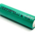 Li-ion 18650 2200mAh Rechargeable Battery Cell (SF 18650NR-22) - a green cylindrical battery with printed text, a barcode, and recycling symbols.