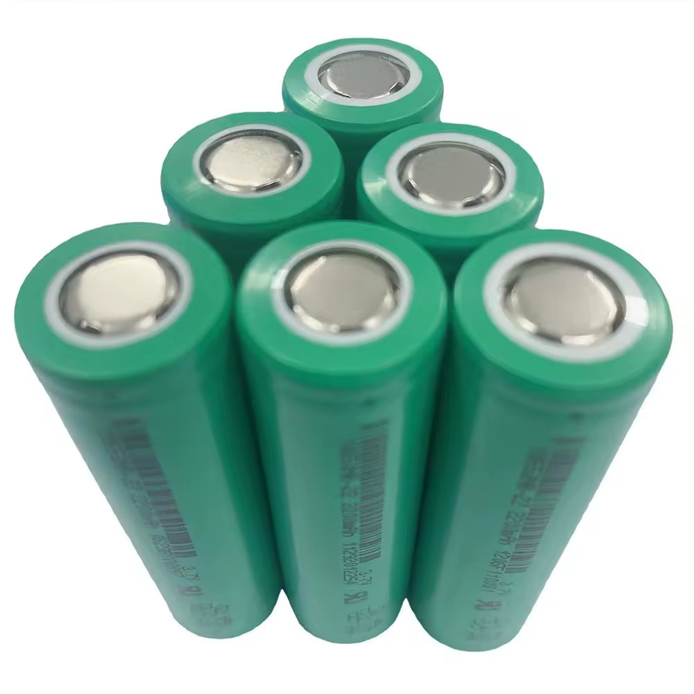 Li-ion 18650 2200mAh Rechargeable Battery Cell (SF 18650NR-22) - a cluster of six green cylindrical batteries standing upright.