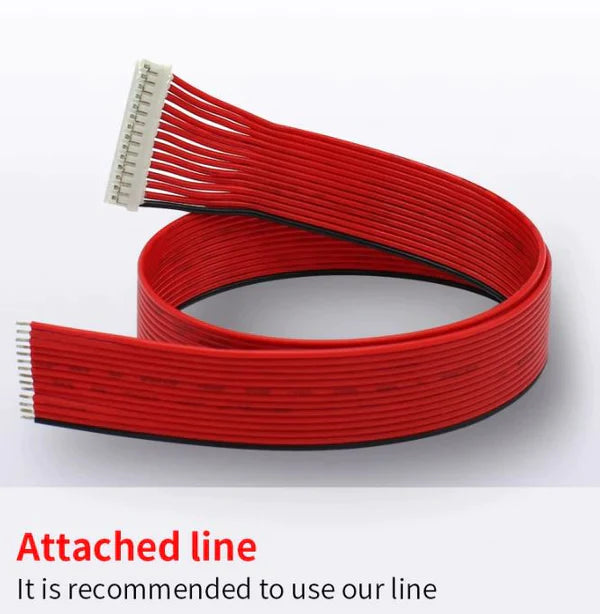 Li-ion 7s 24V Discharge 30A Charge 15A Lithium Battery Protection Board With Balance Pcm BMS - red and black multi-strand ribbon cable with a white plastic connector on one end and exposed metal pins on the other.