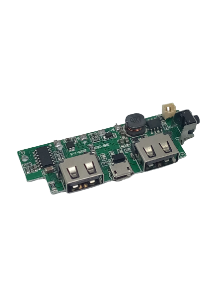 Li-ion Lithium 5V 2A 18650 3.7V Battery Charger Charging Module DIY Power Bank - a green circuit board with two USB ports, a micro-USB port, and a connector.