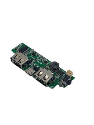 Li-ion Lithium 5V 2A 18650 3.7V Battery Charger Charging Module DIY Power Bank - a green circuit board with two USB ports, a micro USB port, and a button.
