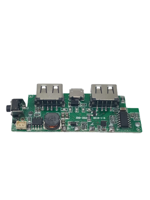 Li-ion Lithium 5V 2A 18650 3.7V Battery Charger Charging Module DIY Power Bank - a green circuit board with two USB ports, a micro-USB port, and a power button.
