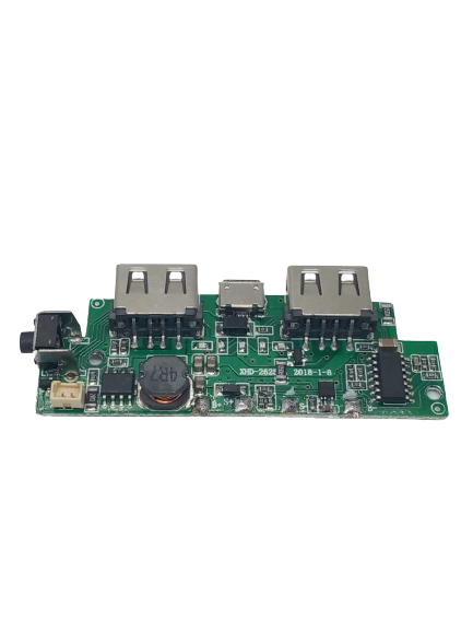 Li-ion Lithium 5V 2A 18650 3.7V Battery Charger Charging Module DIY Power Bank - a green circuit board with two USB ports, a micro-USB port, and a power button.