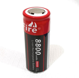Li-ion Rechargeable Battery Cell 3.7V 3000mAh| High Capacity 26650 - a cylindrical red and black battery labeled 8800mAh 26650 3.7V 9.6Wh standing on a white surface.