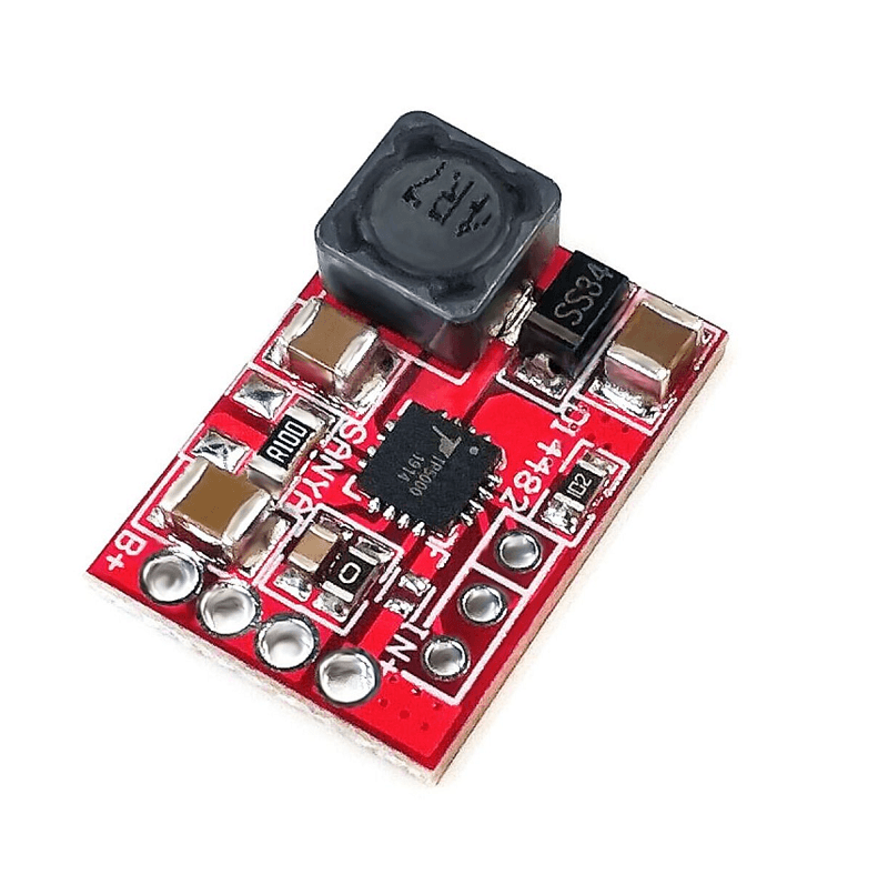 LiFePO4 TP5000 Lithium Iron Phosphate Battery Charger 3.2V Cell Charger - a small red rectangular circuit board featuring a black inductor, an integrated circuit chip, and solder pads.