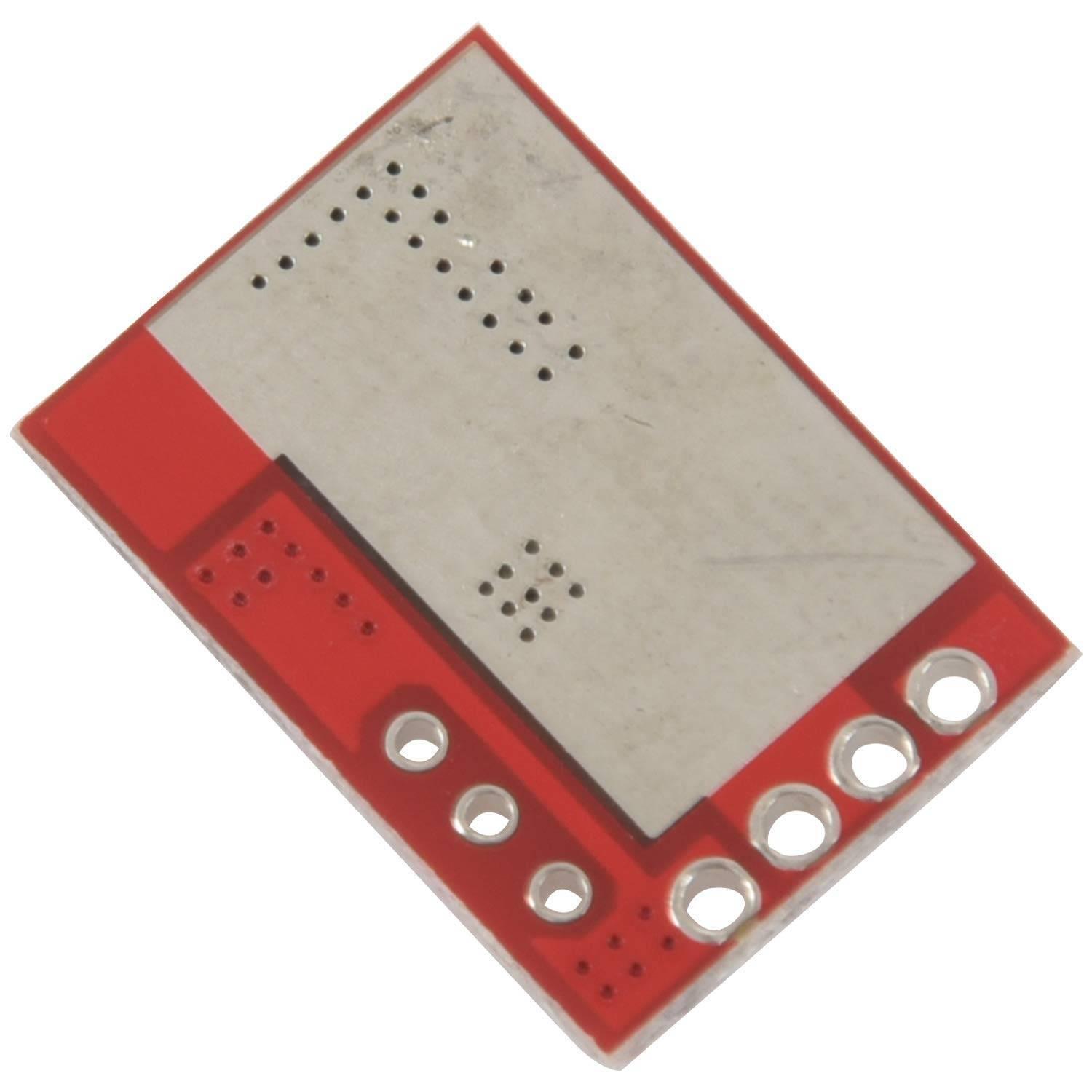 LiFePO4 TP5000 Lithium Iron Phosphate Battery Charger 3.2V Cell Charger - a red rectangular circuit board featuring a metallic shield and several circular connection pads.