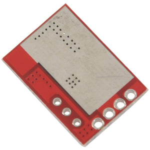 LiFePO4 TP5000 Lithium Iron Phosphate Battery Charger 3.2V Cell Charger - a red rectangular circuit board featuring a metallic shield and several circular connection pads.