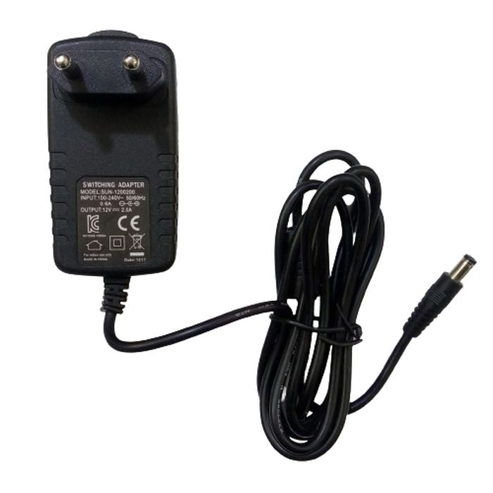 Liitokala 12V 2A 18650 Lithium Battery Charger With DC Plug - a black power adapter with a two-pin wall plug and a DC barrel connector attached by a coiled cable.