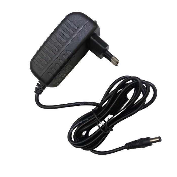 Liitokala 12V 2A 18650 Lithium Battery Charger With DC Plug - shown as a black wall-plug power adapter with a long black cable ending in a cylindrical DC connector.