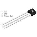 Linear Hall Effect Sensor 49E OH49E SS49E Hall Element - a black, three-pin electronic component with the text "49E" printed on its face and pin labels listed to the left.