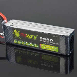 Lion Power 3s LiPo Battery 11.1 v 2800 mAh 35C Max 50C 11.1V 2800mAh - a rectangular carbon-fiber patterned battery pack with a label showing voltage and discharge rate options.