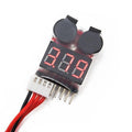 LiPo Buzzer Battery Voltage Indicator Volt Meter Battery Level Tester 1s-8s With Buzzer - a small device with a red three-digit LED display, two black buzzers, and a multi-wire connector.