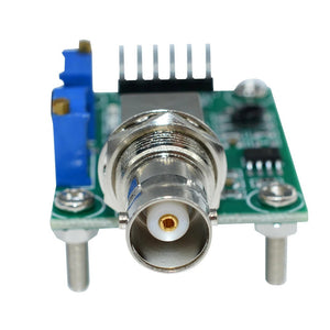 Liquid Ph Value Detection Regulator Sensor Module - a green circuit board with a central BNC connector, a blue potentiometer, and a header pin array.