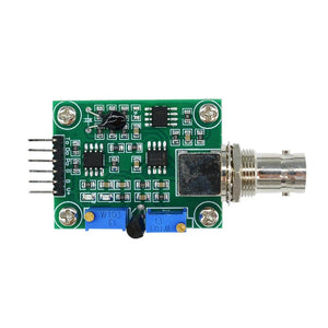 Liquid Ph Value Detection Regulator Sensor Module - a green circuit board with a BNC connector, two blue potentiometers, and a six-pin header.
