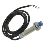 LJ12A3-4-J/BY (proximity Sensor, Inductive, NPN-no Output) - a cylindrical metal body, a blue plastic tip, and an attached black three-wire electrical cable.