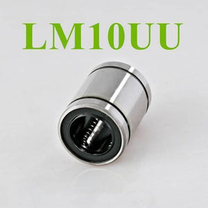 LM10UU 10mm 10x19x29mm Ball Bearing Bush Bushing For 3d Printer Parts - a silver cylindrical linear ball bearing with black end seals, shown in a close-up against a white background.