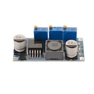 LM2596 DC-DC Step Down Cc Cv Power Supply Module LED Driver Battery Charger Adjustable LM2596S Constant Current Voltage - a blue circuit board with two silver capacitors, a black inductor, a black chip, and three blue adjustment potentiometers.