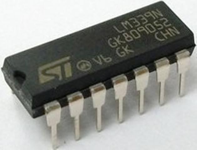 LM339 Comparator - a black, rectangular 14-pin integrated circuit chip with white text markings including "LM339N" and the STMicroelectronics logo.