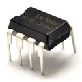 LM386 IC Audio Power Amplifier - an 8-pin black integrated circuit chip with silver metal leads, shown from an angled perspective against a white background.