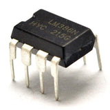 LM386 IC Audio Power Amplifier - an 8-pin black integrated circuit chip with silver metal leads, shown from an angled perspective against a white background.