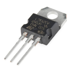 LM7812 Voltage Regulator IC Chip - a black three-pin electronic component with a metal mounting tab, shown from an angled perspective.