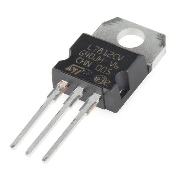 LM7812 Voltage Regulator IC Chip - a black three-pin electronic component with a metal mounting tab, shown from an angled perspective.