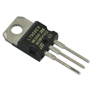 LM7905 Negative Voltage Regulator - shown as a black, three-pin electronic component with a metal mounting tab and printed text on its face.