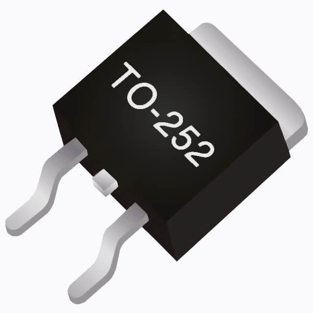 LOA20N1500 N-channel Power MOSFET SMD TO-252 / Dpak Package – 1618 Batch - a black electronic component in a TO-252 SMD package with two bent metal pins and a large silver heat sink tab.