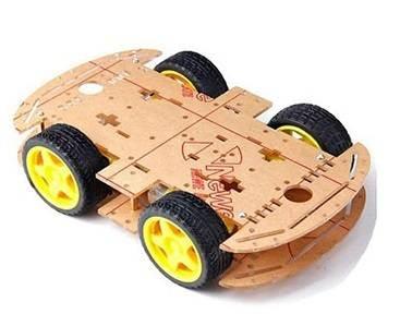 Local 4wd Smart Robot Car Chassis Kit For Arduino - a tan acrylic frame with four yellow wheels and black tires.