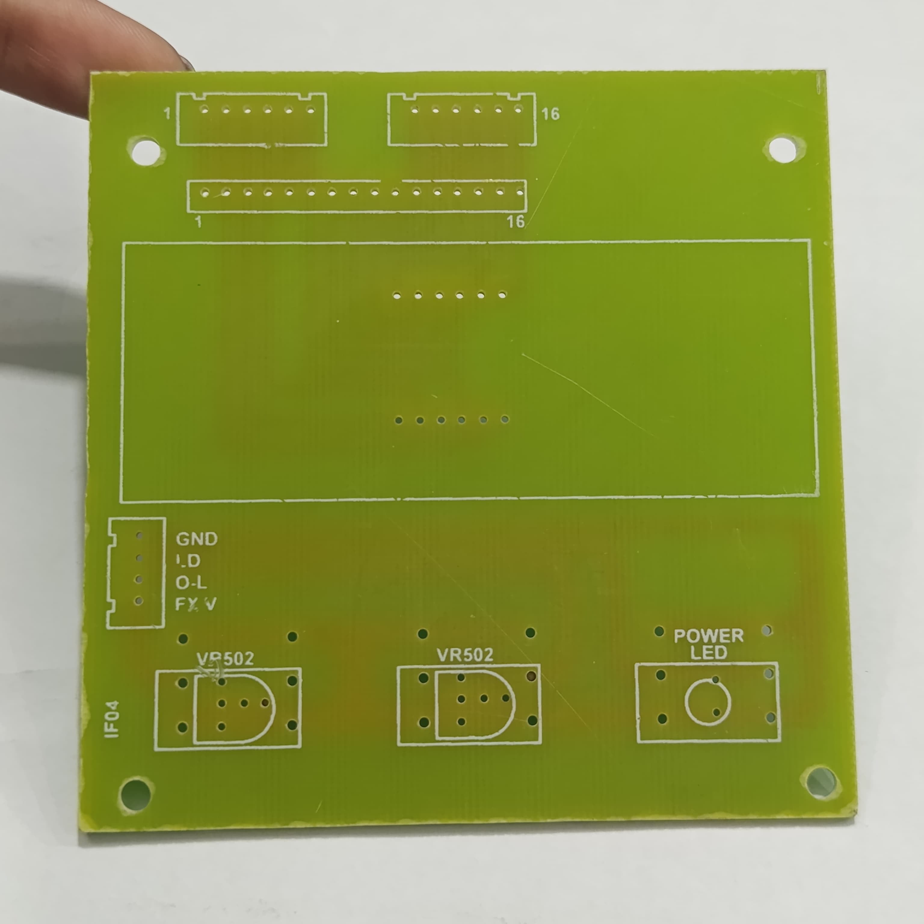 Local Inverter LCD PCB Discontinued. - a green rectangular circuit board featuring a 16-pin connector, a 4-pin port labeled GND, ID, O-L, FX V, and LED.