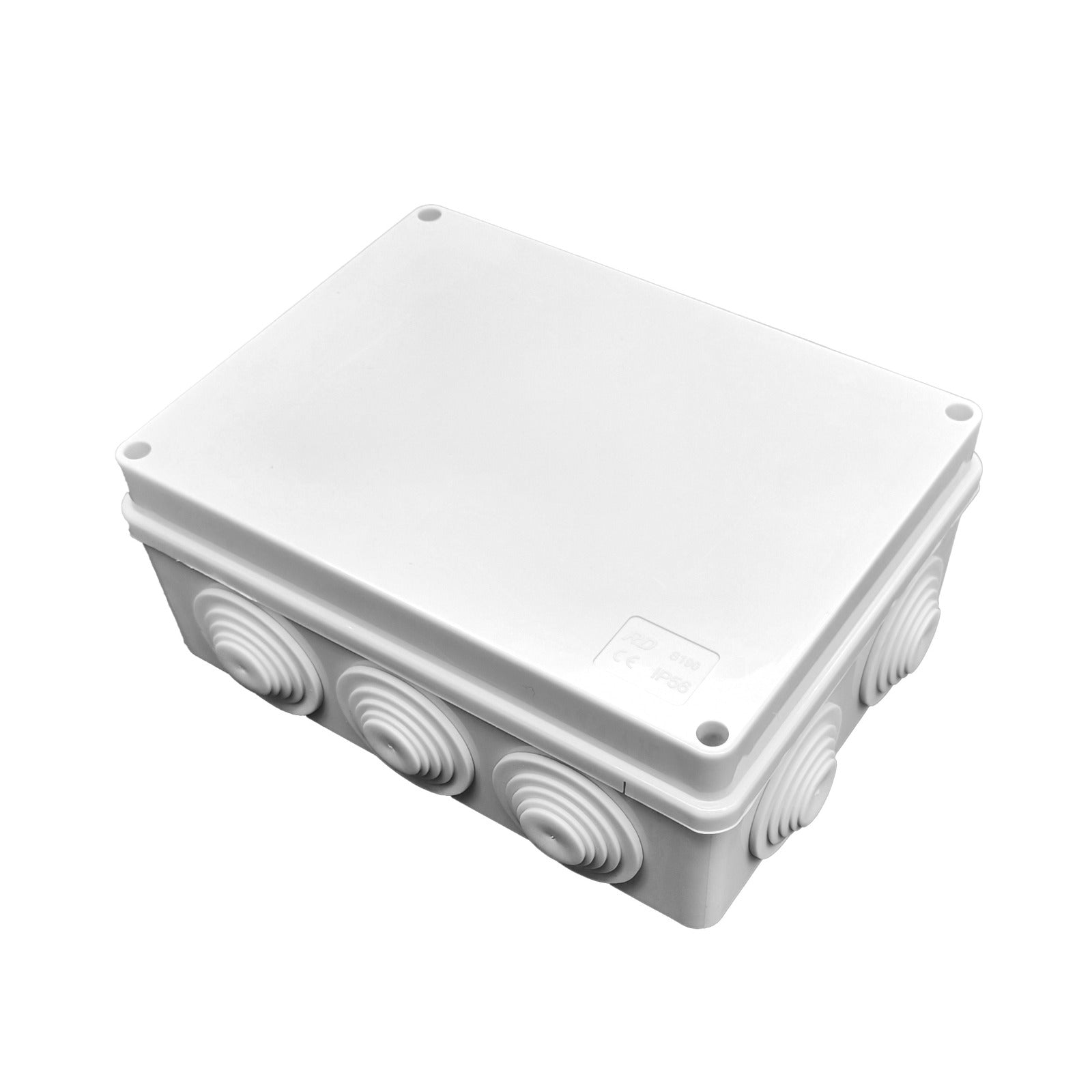 Local Made ABS 60x80mm Junction Box With Rubber Gland - a white, rectangular plastic enclosure featuring side-mounted rubber cable glands and a lid.