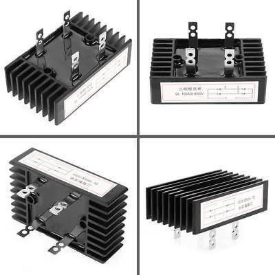 Local Manufactured 100A Amp 1600V Volt Single Phase Diode Bridge Rectifier Metal - shown in four different angles featuring a black metal heatsink and four metal terminals.