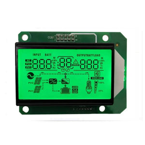 Local Solar Inverter LCD - a rectangular green backlit display module with a printed circuit board and a 10-pin connector labeled CON1 at the top.