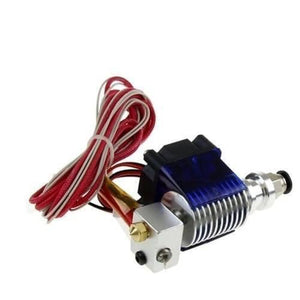 Long Distance 3d V6 j Head All Metal Hotend Bowden Extruder With Cooling Fan - silver metal block, blue cooling fan, and a coiled red and white wire bundle.