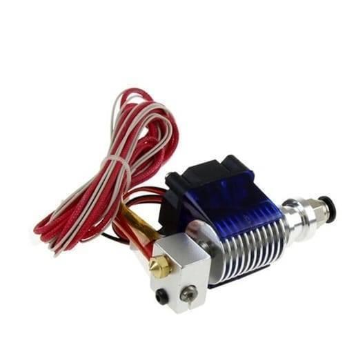 Long Distance 3d V6 j Head All Metal Hotend Bowden Extruder With Cooling Fan - silver metal block, blue cooling fan, and a coiled red and white wire bundle.