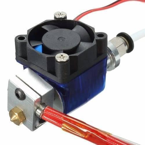 Long Distance 3d V6 j Head All Metal Hotend Bowden Extruder With Cooling Fan - a blue and silver hotend assembly with a fan and red heating cable.