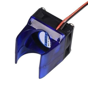 Long Distance 3d V6 j Head All Metal Hotend Bowden Extruder With Cooling Fan - a black cooling fan attached to a translucent blue plastic fan duct.