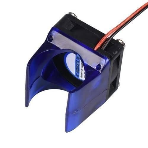 Long Distance 3d V6 j Head All Metal Hotend Bowden Extruder With Cooling Fan - a black cooling fan attached to a translucent blue plastic fan duct.