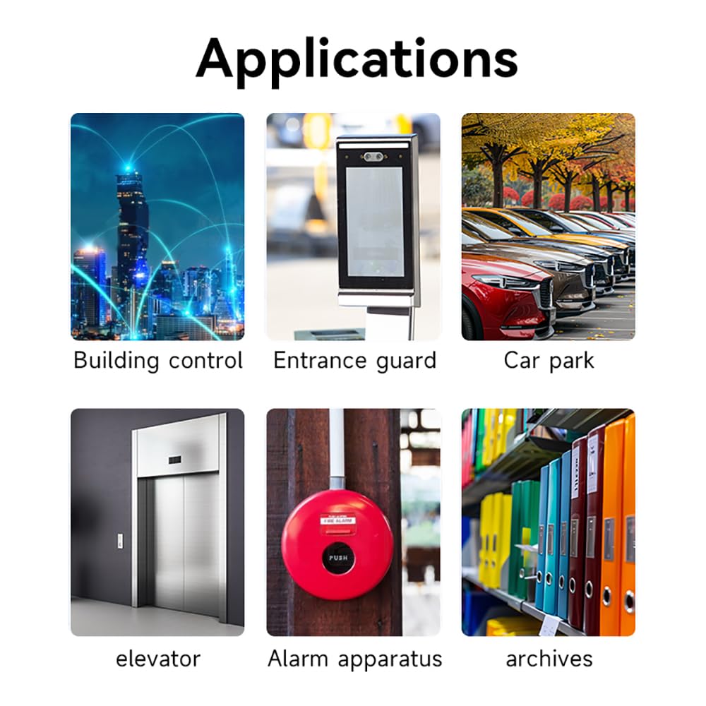 Lora Wireless Serial Port Module 868MHz 915MHz 22DBM Ebyte E220-900T22S 5km Transceiver Transmitter Receiver Long Range Small Size Low Power Consumption - shown in an infographic grid illustrating six different industrial and building automation applications.