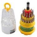Low Quality Jackly 31 In 1 Screw Driver Set Screwdriver With Toolkit Low Quality - a yellow circular base holding multiple screwdriver bits and a handle, alongside its clear plastic cover.