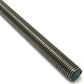 M3 x 1 Meter, Threaded Rod Stud, A2 Stainless Steel - close-up view of a long, silver-colored metal rod with continuous threading along its length.