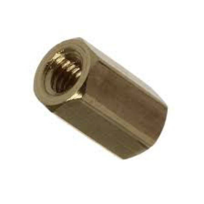 M3 X 10mm Long Female Threaded Brass Hexagonal Standoff PCB Spacers - shown as a single brass-colored hexagonal metal spacer with internal threading.