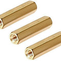 M3X20MM Female To Female Thread Brass Hex Standoff PCB Pillar Spacer - three identical gold-colored hexagonal metal spacers with threaded holes.