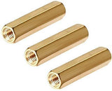 M3X20MM Female To Female Thread Brass Hex Standoff PCB Pillar Spacer - three identical gold-colored hexagonal metal spacers with threaded holes.
