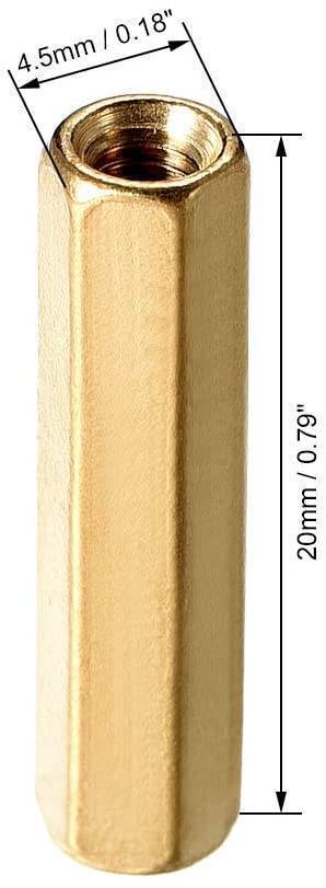 M3X20MM Female To Female Thread Brass Hex Standoff PCB Pillar Spacer - shown in a dimension diagram with its 4.5mm width and 20mm height labeled.
