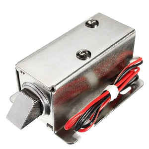 MA1206 54 x 42 x 28mm 12V DC Cabinet Drawer Electric Door Lock Assembly Solenoid Lock - shown as a silver metal rectangular lock with a latch and red and black wires.